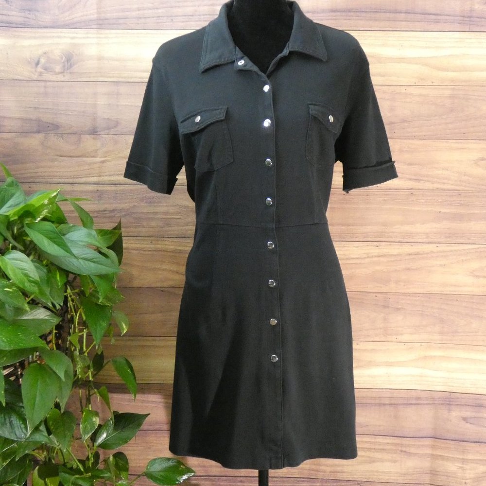 New York & Company XL Button Down Black Dress